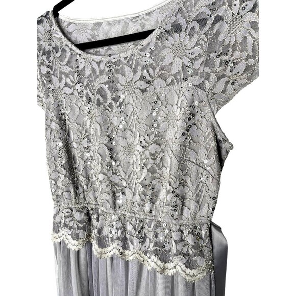 1950's VINTAGE 6 Stretch Lace Tulle Fit & Flare Midi Dres Sequin Gray Silver EUC - Picture 5 of 12